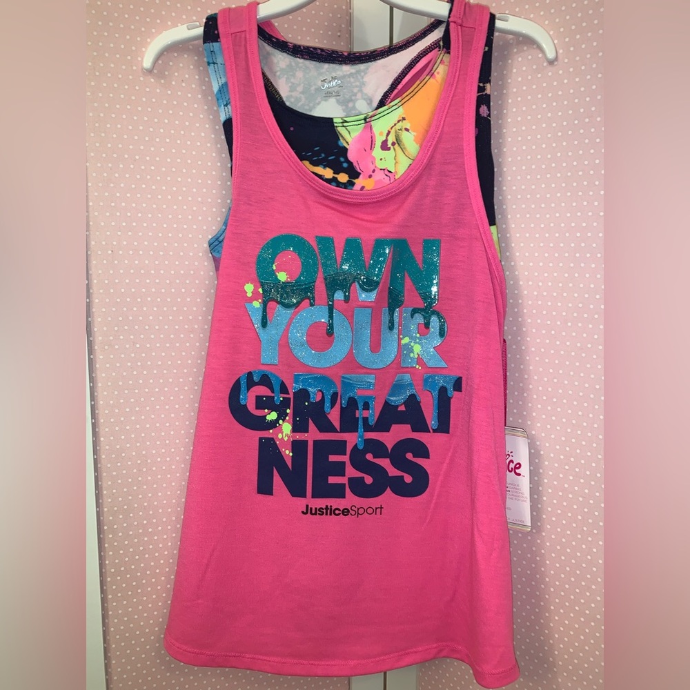 Girls/ladies size Large 12-14 justice sport 2for1 tank top. Colorful sporty